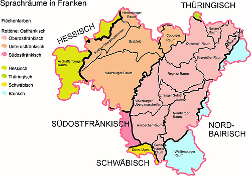 Karte mit Sprachräumen in Franken